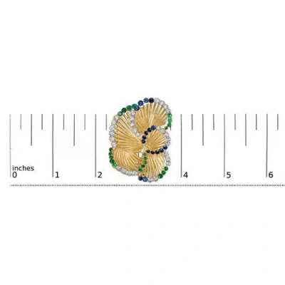 Haus Of Brilliance 18k Yellow Gold 2 1/3 Cttw Diamond, Sapphire, And Emerald Sculpted Petal Brooch Pin In Gold