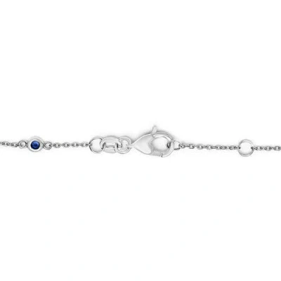 Haus Of Brilliance 14k White Gold Blue Sapphire And White Diamond Bezel Station Chain Bracelet In Multi