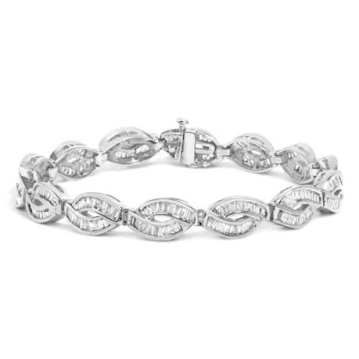 Haus Of Brilliance 14k White Gold 2.00 Cttw Channel Set Baguette Diamond Vintage Style Link Bracelet In Gray