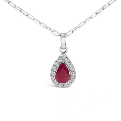 Haus Of Brilliance 14k White Gold 6x4 Pear Red Ruby And Diamond Halo Pendant Necklace In Gray