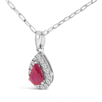 Haus Of Brilliance 14k White Gold 6x4 Pear Red Ruby And Diamond Halo Pendant Necklace In Gray