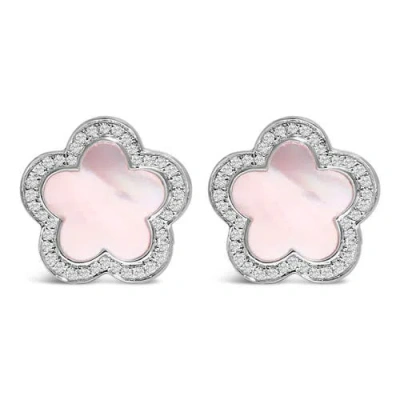 Haus Of Brilliance 14k White Gold Mother Of Pearl And 1/5 Cttw Diamond Halo Star Stud Earrings In Metallic