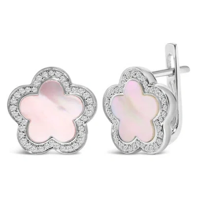 Haus Of Brilliance 14k White Gold Mother Of Pearl And 1/5 Cttw Diamond Halo Star Stud Earrings In Metallic