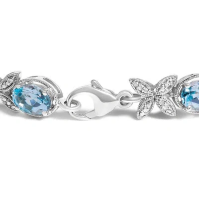 Haus Of Brilliance .925 Sterling Silver Oval Blue Topaz Diamond Butterfly Link Bracelet In Metallic