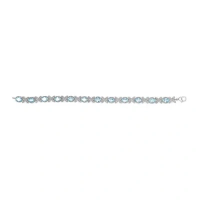 Haus Of Brilliance .925 Sterling Silver Oval Blue Topaz Diamond Butterfly Link Bracelet In Metallic