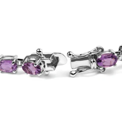 Haus Of Brilliance .925 Sterling Silver 8 1/2 Cttw Oval Shaped Purple Amethyst Link Bracelet In Pink