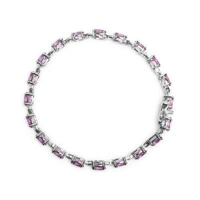 Haus Of Brilliance .925 Sterling Silver 8 1/2 Cttw Oval Shaped Purple Amethyst Link Bracelet In Pink