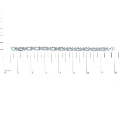 Haus Of Brilliance .925 Sterling Silver Oval Blue Topaz Diamond Butterfly Link Bracelet In Metallic