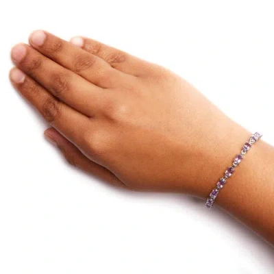Haus Of Brilliance .925 Sterling Silver 8 1/2 Cttw Oval Shaped Purple Amethyst Link Bracelet In Pink