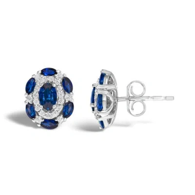 Haus Of Brilliance 14k White Gold Blue Sapphire And Diamond Vintage Style Stud Earrings