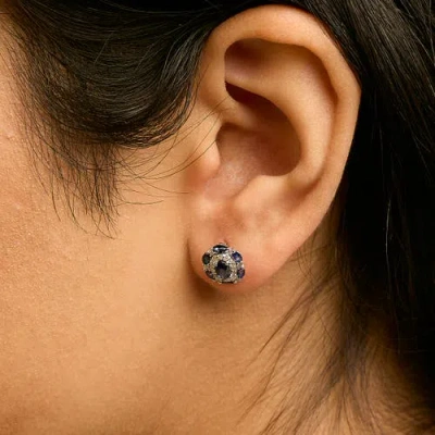 Haus Of Brilliance 14k White Gold Blue Sapphire And Diamond Vintage Style Stud Earrings