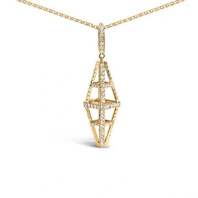 Haus Of Brilliance 14k Yellow Gold 1.0 Cttw Diamond Studded Geometric Double Pyramid Pendant Necklac In Gold