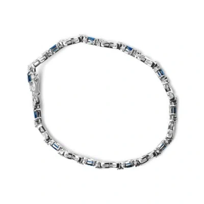Haus Of Brilliance 10k White Gold 5x4mm Oval Sapphire Gemstone And 1/10 Cttw Diamond Prong Set "x" Link Bracelet In Metallic