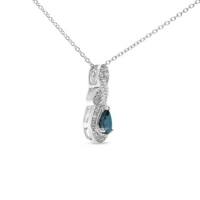 Haus Of Brilliance Silver 6x4mm Pear Sapphire And Diamond Accent Infinity Drop Pendant Necklace In Metallic