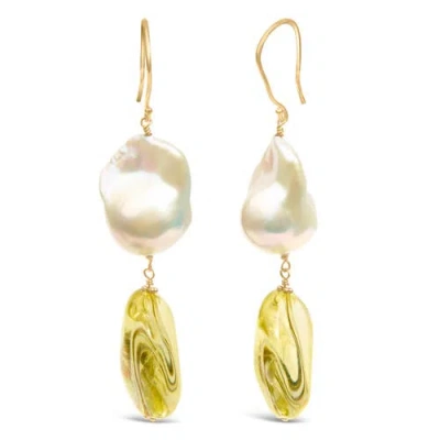 Haus Of Brilliance 14k Yellow Gold Citrine And Baroque Pearl Drop And Dangle Earrings In Yellow
