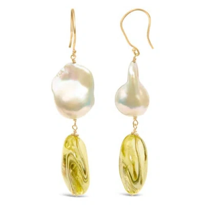 Haus Of Brilliance 14k Yellow Gold Citrine And Baroque Pearl Drop And Dangle Earrings In Yellow