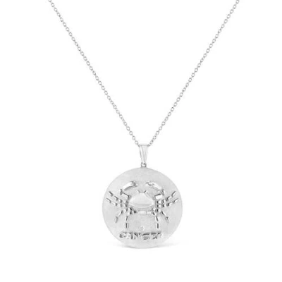 Haus Of Brilliance Silver Diamond Accent Cancer Zodiac Design Pendant Necklace Medallion In Metallic