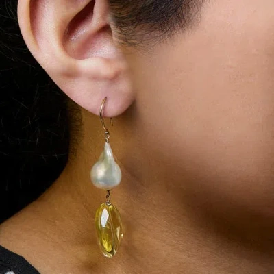 Haus Of Brilliance 14k Yellow Gold Citrine And Baroque Pearl Drop And Dangle Earrings In Yellow