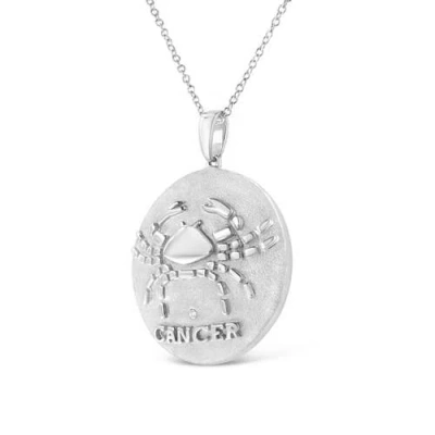 Haus Of Brilliance Silver Diamond Accent Cancer Zodiac Design Pendant Necklace Medallion In Metallic