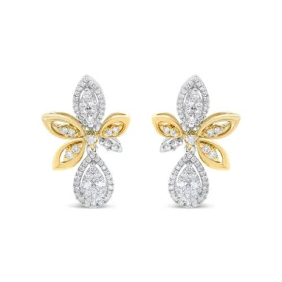 Haus Of Brilliance 14k White And Yellow Gold 1.00 Cttw Round Pave-set Diamond Teardrop And Marquise Shape Drop Dangle E In Two-tone