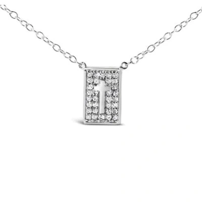 Haus Of Brilliance .925 Sterling Silver 1/10 Ctw Diamond Inlaid Cross Dog Tag Pendant Necklace In Multi