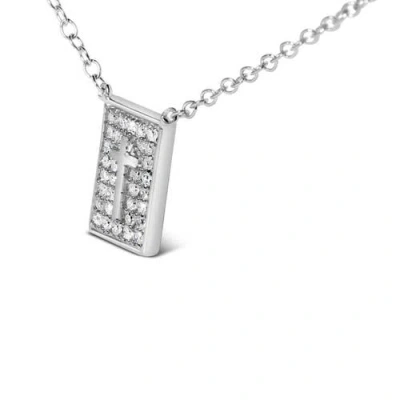 Haus Of Brilliance .925 Sterling Silver 1/10 Ctw Diamond Inlaid Cross Dog Tag Pendant Necklace In Multi