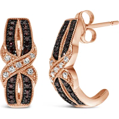 Haus Of Brilliance 10k Rose Gold 1/3 Ct White And Brown Diamond Milgrain Criss Cross J-hoop Earrings In Multi