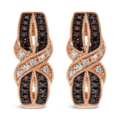 Haus Of Brilliance 10k Rose Gold 1/3 Ct White And Brown Diamond Milgrain Criss Cross J-hoop Earrings In Multi