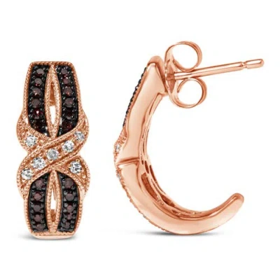 Haus Of Brilliance 10k Rose Gold 1/3 Ct White And Brown Diamond Milgrain Criss Cross J-hoop Earrings In Multi