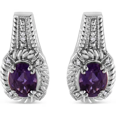 Haus Of Brilliance .925 Sterling Silver 8x6 Mm Natural Oval Purple Amethyst Gemstone And Diamond Accent Art Drop And Da In White