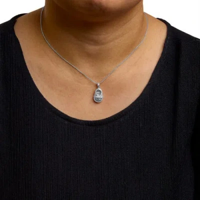 Haus Of Brilliance 14k White Gold Diamond Accent Baby Shoe With Bow Pendant Necklace In Metallic