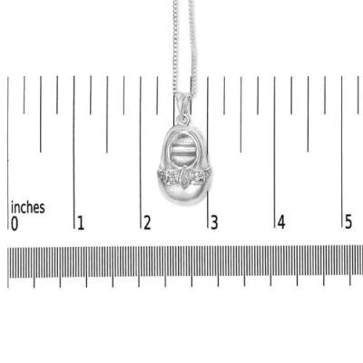 Haus Of Brilliance 14k White Gold Diamond Accent Baby Shoe With Bow Pendant Necklace In Metallic