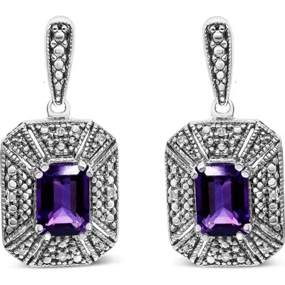 Haus Of Brilliance .925 Sterling Silver Diamond Accent And 7x5mm Purple Amethyst Stud Earrings In White