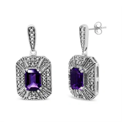 Haus Of Brilliance .925 Sterling Silver Diamond Accent And 7x5mm Purple Amethyst Stud Earrings In White