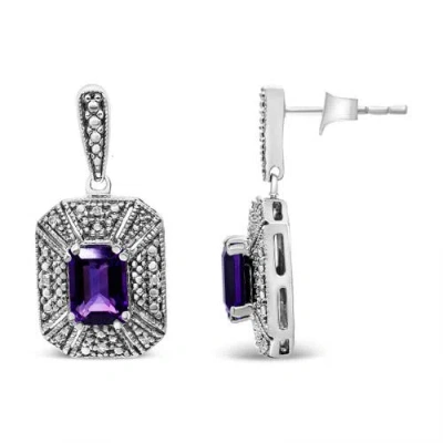 Haus Of Brilliance .925 Sterling Silver Diamond Accent And 7x5mm Purple Amethyst Stud Earrings In White