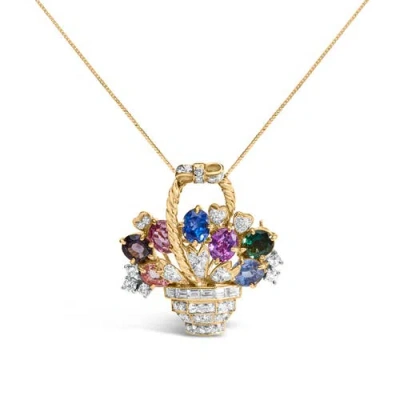 Haus Of Brilliance 18k Yellow Gold 1 1/10 Cttw Diamond And Mixed Gemstone Floral Bouquet Pendant And