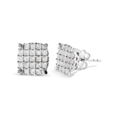 Haus Of Brilliance 10k White Gold 3/4 Ct Princess Diamond Composite Cushion Shape Stud Earrings In White