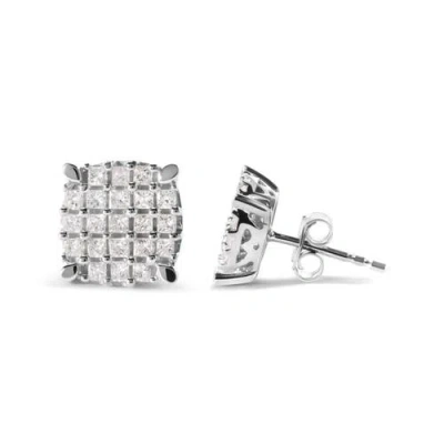 Haus Of Brilliance 10k White Gold 3/4 Ct Princess Diamond Composite Cushion Shape Stud Earrings In White