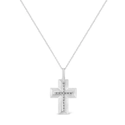Haus Of Brilliance .925 Sterling Silver Prong-set Diamond Accent Bold Cross Pendant Necklace In Gray