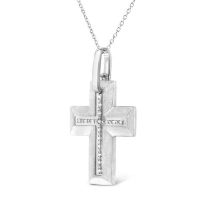 Haus Of Brilliance .925 Sterling Silver Prong-set Diamond Accent Bold Cross Pendant Necklace In Gray