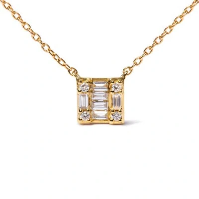 Haus Of Brilliance 10k Yellow Gold 1/10 Cttw Round And Baguette Diamond Mosaic Composite Square 18" Inch Pendant Neckla In Gold