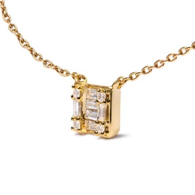 Haus Of Brilliance 10k Yellow Gold 1/10 Cttw Round And Baguette Diamond Mosaic Composite Square 18" Inch Pendant Neckla In Gold