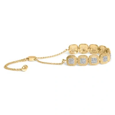 Haus Of Brilliance 14k Yellow Gold Plated .925 Sterling 5/8 Cttw Diamond Composite Cushion Frame 4"-10" Adjustable Bolo In Gold