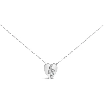 Haus Of Brilliance 925 Sterling Silver 1/3 Diamond Heart And Lightning Bolt Pendant Necklace In Gray