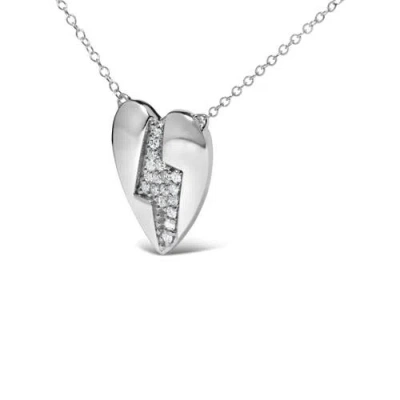 Haus Of Brilliance 925 Sterling Silver 1/3 Diamond Heart And Lightning Bolt Pendant Necklace In Gray