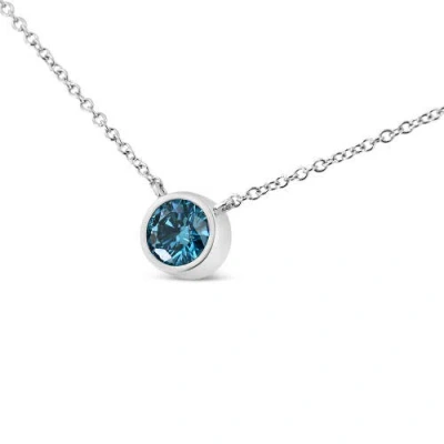 Haus Of Brilliance 14k White Gold 1/2 Cttw Blue Lab Grown Diamond Modern Bezel-set Solitaire 16"-18" Pendant Necklace In Blue
