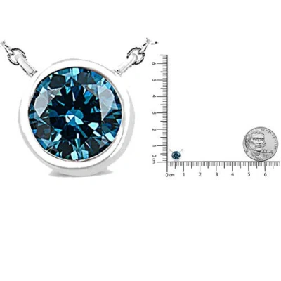 Haus Of Brilliance 14k White Gold 1/2 Cttw Blue Lab Grown Diamond Modern Bezel-set Solitaire 16"-18" Pendant Necklace In Blue