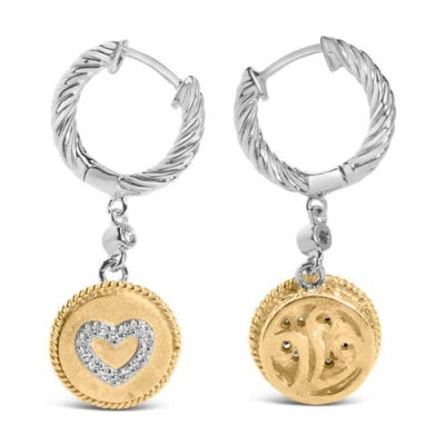 Haus Of Brilliance 18k Yellow Gold Plated .925 Sterling Silver 1/8 Cttw Diamond Heart Medallion Drop In Two-tone