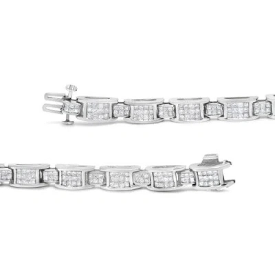 Haus Of Brilliance 14k White Gold 5.0 Cttw Princess Cut Diamond Invisible Set Alternating Size D Shaped Links Tennis Br In Metallic