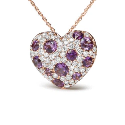 Haus Of Brilliance 18k Rose Gold 3/4 Cttw Diamond And Purple Amethyst Cluster Heart Shape 18" Pendan In Gold